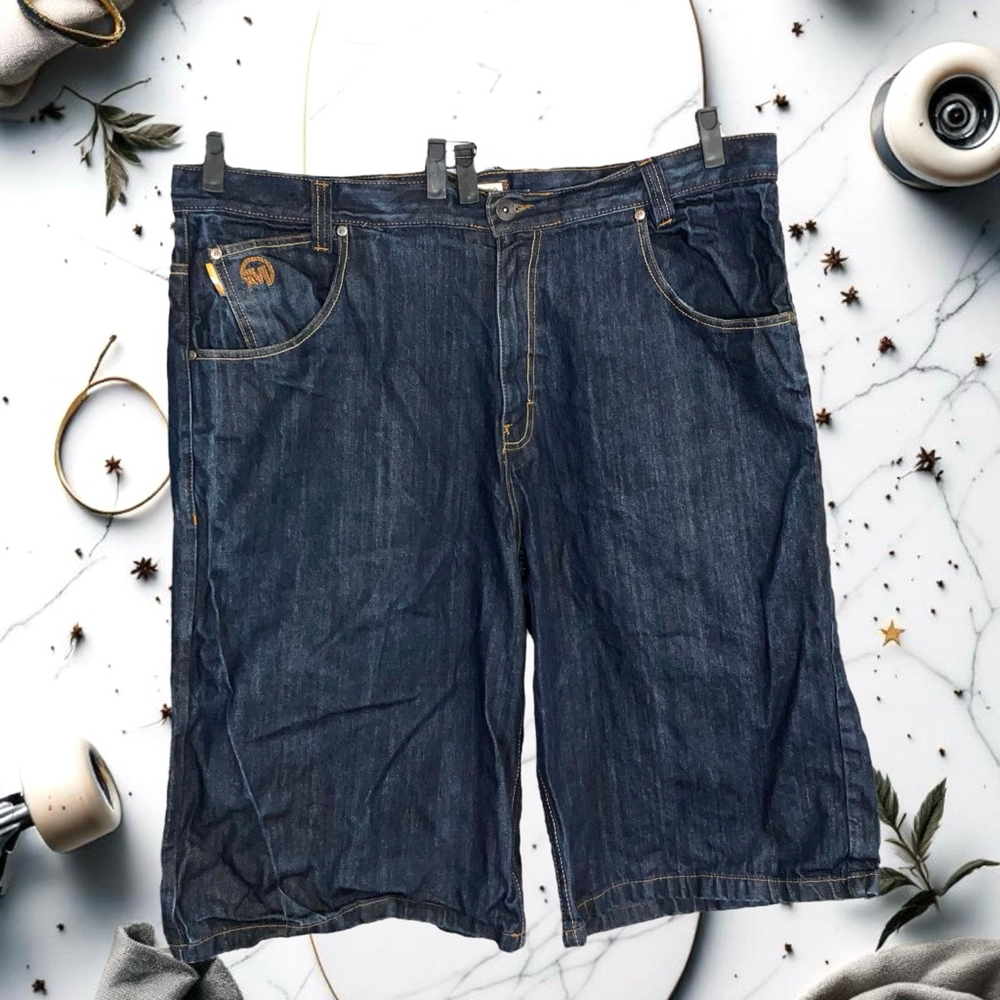 Mecca Y2K Embroidered Vintg Wide Leg Baggy Jean Shorts Hip Hop Skateboard Men 46